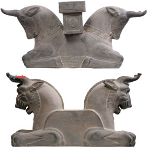 Historische Persepolis-Säulenköpfe: Löwe, Adler & Kuh Figur