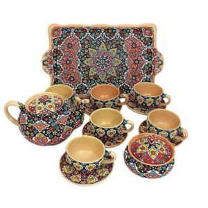 Handgefertigtes persisches Tee- und Kaffeeset aus Keramik – Minakari Emailliert
