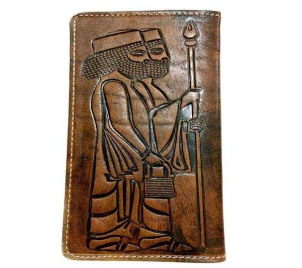 Persischer Leder-Langgeldbeutel für Herren mit Achaemeniden-Soldaten-Design