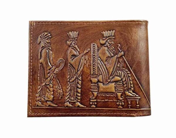 Persischer Leder-Doppelfalt-Geldbeutel für Herren mit Achaemeniden-Thron-Design