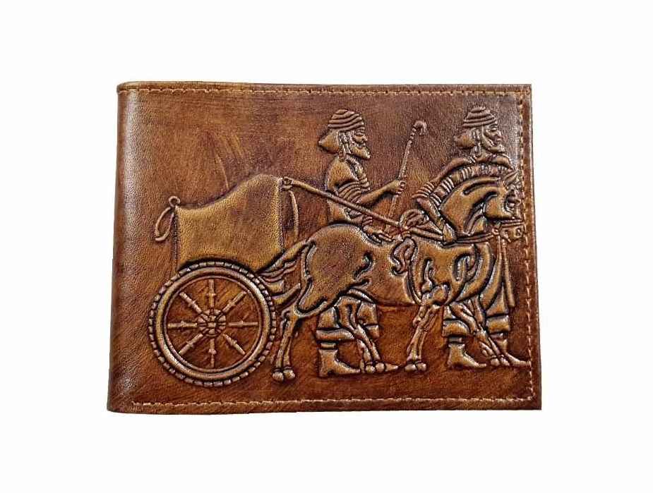 Persischer Leder-Doppelfalt-Geldbeutel für Herren mit Achaemeniden-Thron-Design