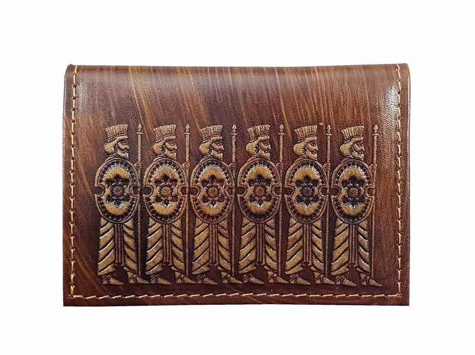 Persischer Leder-Doppelfalt-Geldbeutel für Herren mit Achaemeniden- & Faravahar-Design