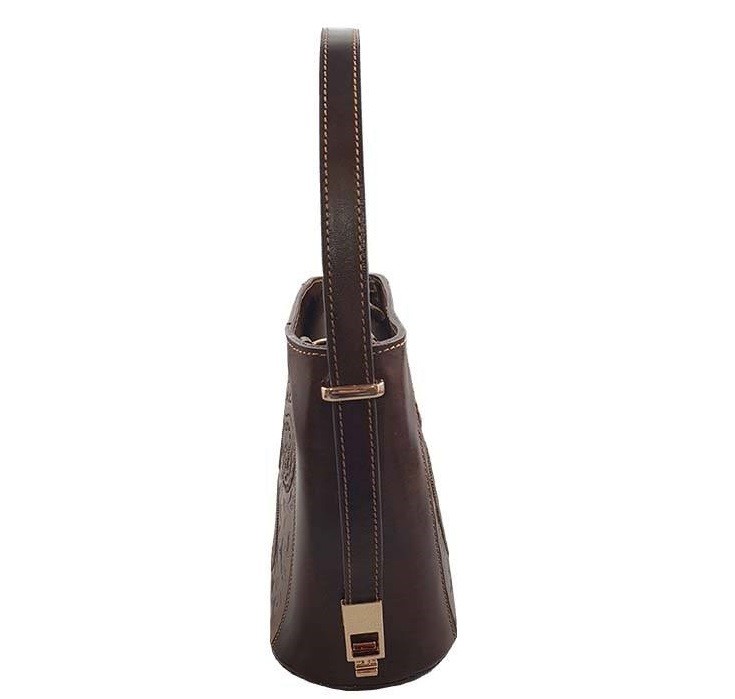 Handgefertigte Boho-Schultertasche aus Wildleder mit Termeh