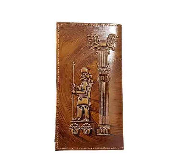 Persischer Leder-Langgeldbeutel für Herren mit Faravahar- & Achaemeniden-Design