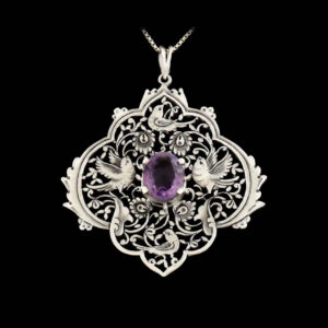 Persischer Gravierter Silberanhänger mit Amethyst-Edelstein