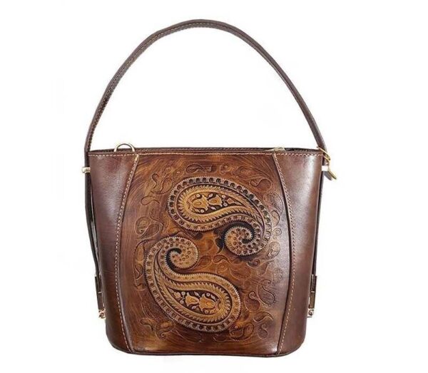 Handgefertigte Boho-Schultertasche aus Wildleder mit Termeh