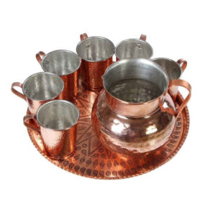 Set aus persischer Kupferkaraffe & Tassen traditionell gehämmert Mesi