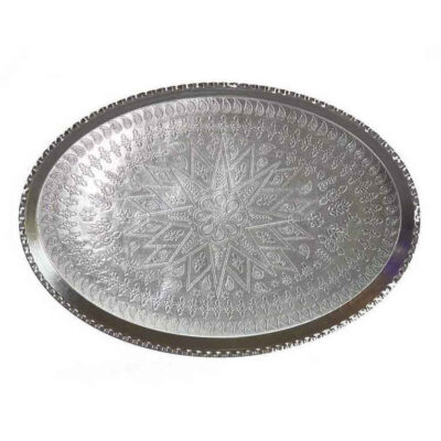 Persisches Kupfer-Serviertablett, traditionell gehämmert, Silber