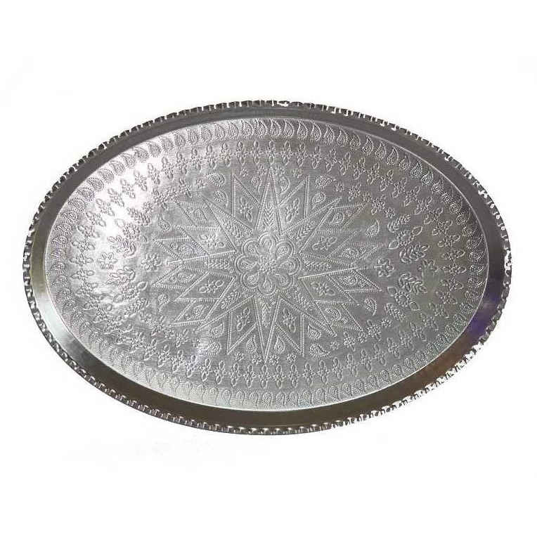Persisches Kupfer-Serviertablett, traditionell gehämmert, Silber