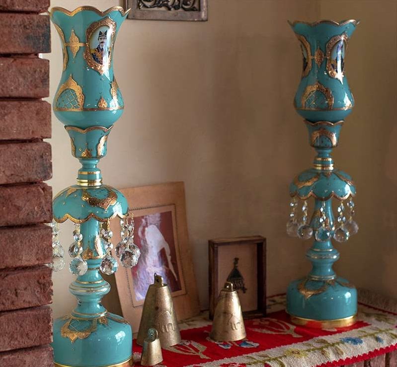 Emaillierte persische Kristall-Lüsterlampe im traditionellen Laleh-Design