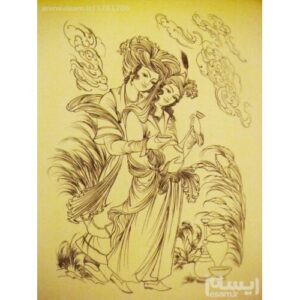 Original persische Miniaturkunstmalerei: Gouache und Aquarell – Layla und Majnun