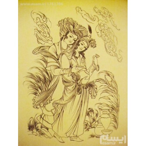 Original persische Miniaturkunstmalerei: Gouache und Aquarell - Layla und Majnun