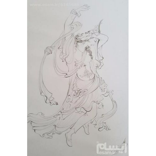 Original persische Miniaturkunstmalerei: Aquarell – Tanz im Wind