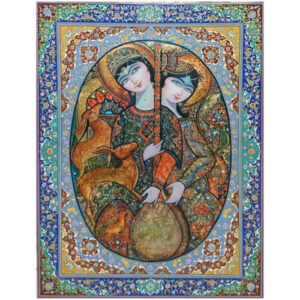 Original persische Miniaturkunstmalerei: Aquarell und Gouache – Layla und Majnun