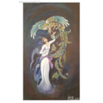 Original persische Miniaturkunstmalerei: Acryl auf Karton – Mädchen und Phönix