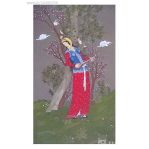 Original persische Safavidische Kunstmalerei: Aquarell und Gouache auf Karton – Frühling und Setar