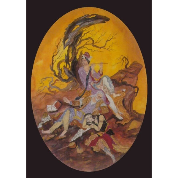 Original persische Miniaturkunstmalerei: Aquarell und Gouache - Ney-Instrument