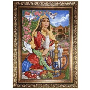 Persischer Bildteppich, der ein Mädchen darstellt