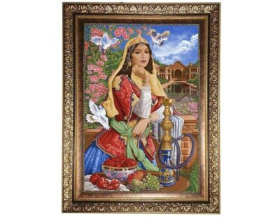 Persischer Bildteppich, der ein Mädchen darstellt