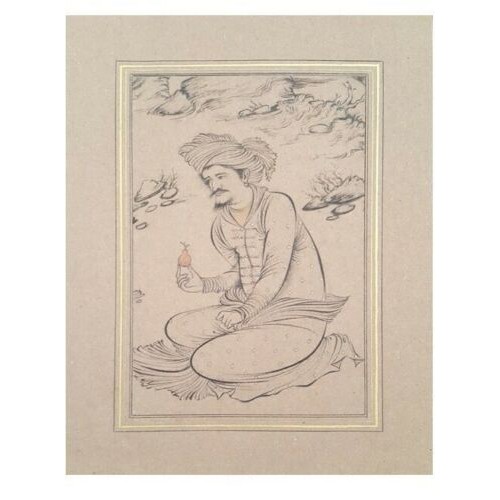 Set von 5 Original persischen Safavidischen Kunstmalereien: Aquarell und Gouache auf Karton