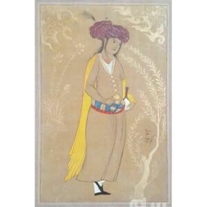Original persische Safavidische Kunstmalerei: Aquarell und Gouache auf Karton – Butler