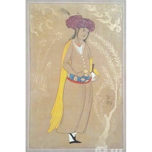 Original persische Safavidische Kunstmalerei: Aquarell und Gouache auf Karton - Butler