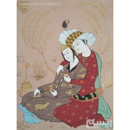 Original persische Safavidische Kunstmalerei: Aquarell und Gouache auf Karton - Oshagh