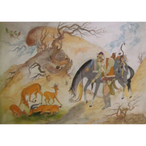 Original persische Miniaturkunstmalerei: Gouache und Aquarell – Jagd