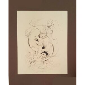 Original persische Miniaturkunstmalerei: Aquarell – Löwe und Hirsch
