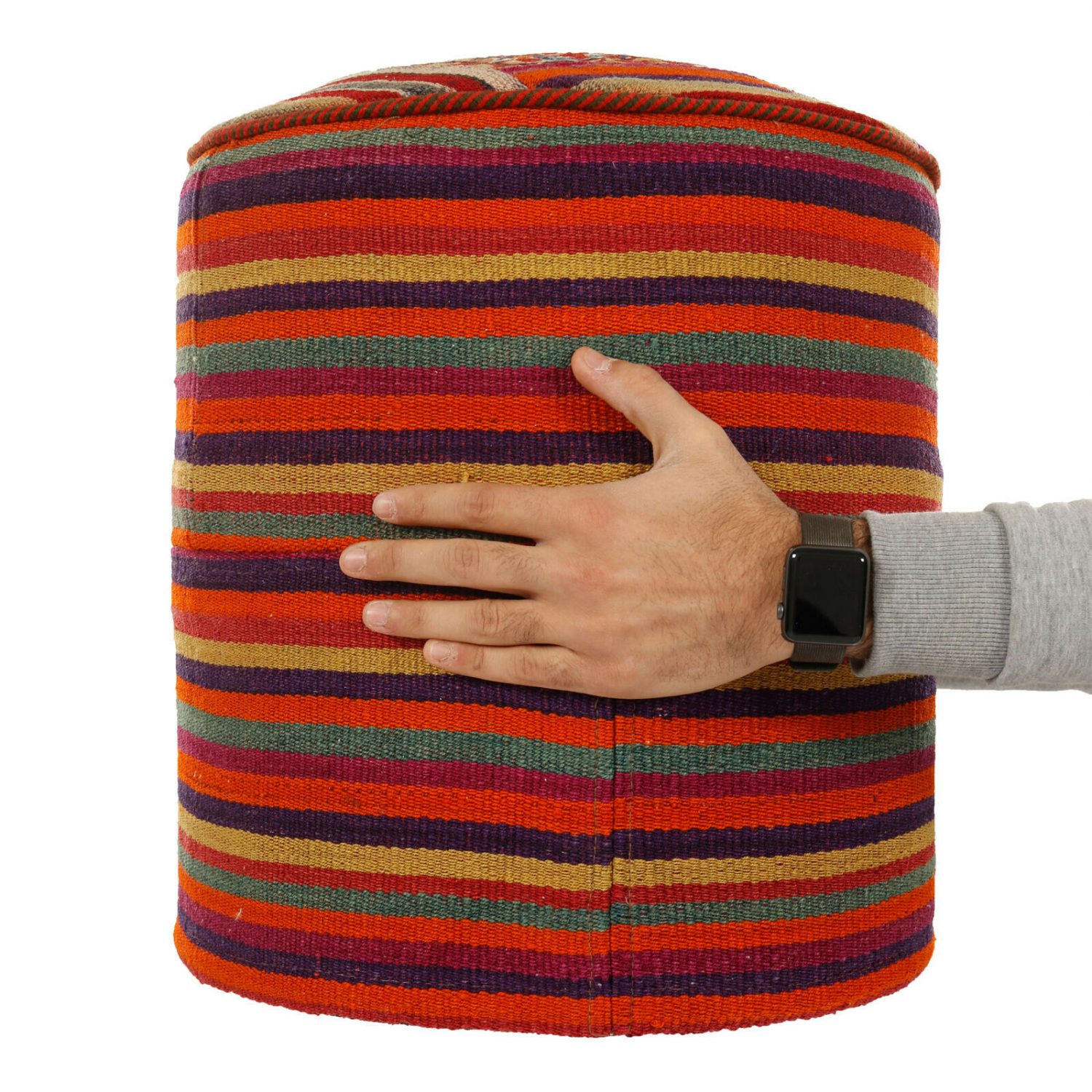 Authentischer Ottomanischer Kilim-Pouf mit Ursprung Iran, handgefertigt