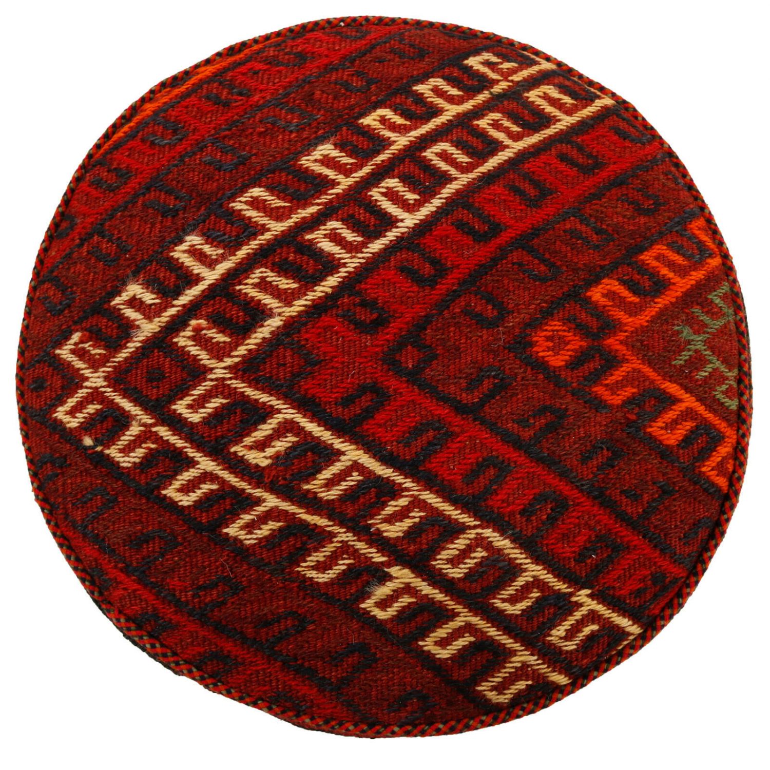 Authentischer Ottomanischer Kilim-Pouf mit Ursprung Iran, handgefertigt H105