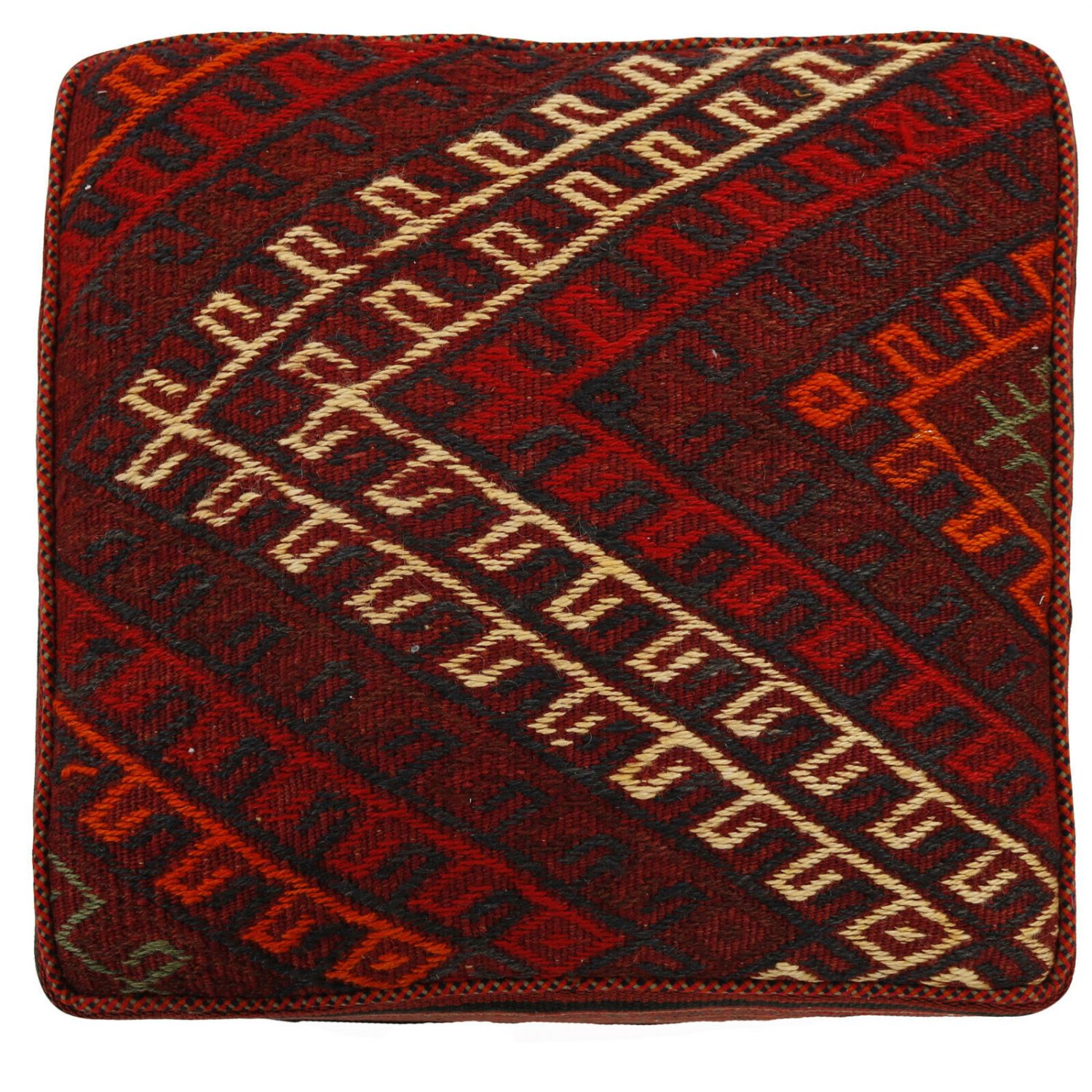 Authentischer Ottomanischer Kilim-Pouf mit Ursprung Iran, handgefertigt H101