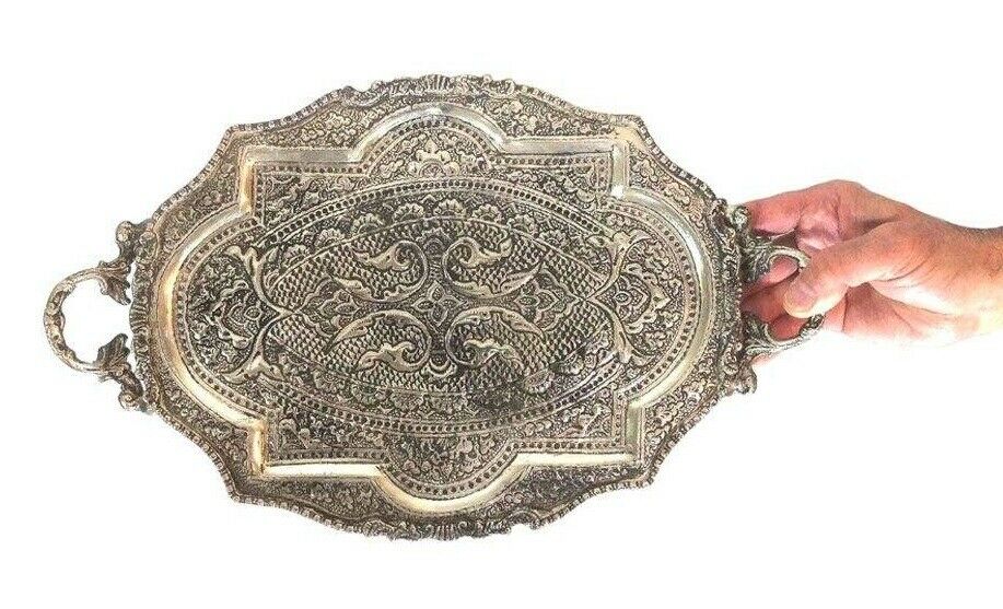 Graviertes persisches Messing-Serviertablett, Modell 1168