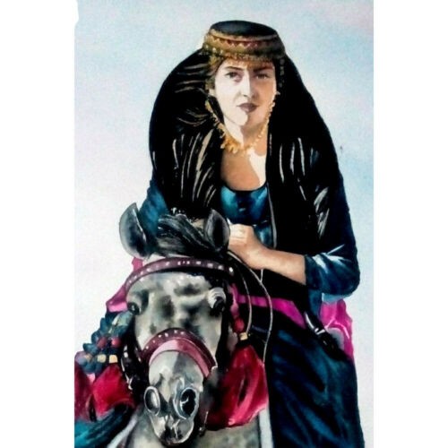 Original realistische Kunstmalerei – Aquarell auf Karton, kurdisches Mädchen von Sahar Otufi