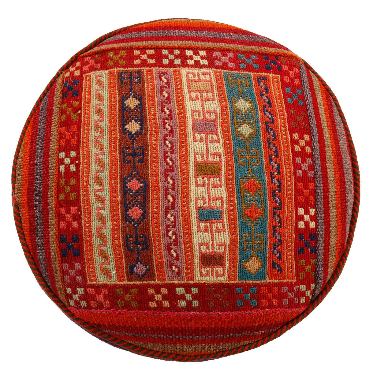 Authentischer Ottomanischer Kilim-Pouf mit Ursprung Iran, handgefertigt 51153