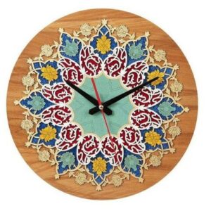 Handgefertigte persische Intarsien-Holzwanduhr mit Blumenmuster