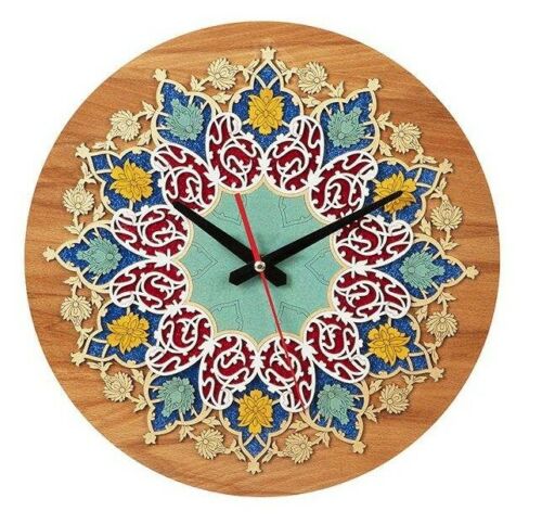Handgefertigte persische Intarsien-Holzwanduhr mit Blumenmuster