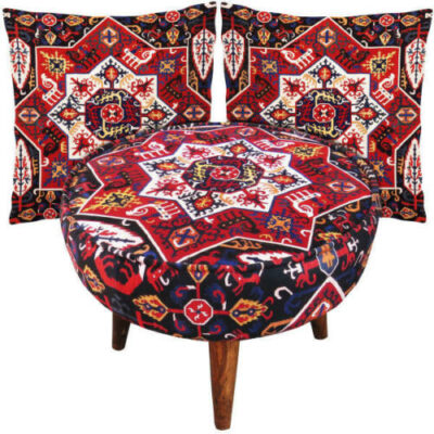 Traditionelles Samt-Hocker & Kissen-Set, inspiriert von persischer Kunst