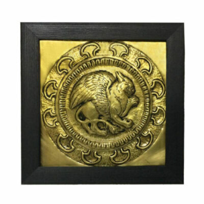 Gerahmte persische gravierte Messingkunst Alter geflügelter Löwe