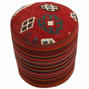 Authentischer Ottomanischer Kilim-Pouf mit Ursprung Iran, handgefertigt H107