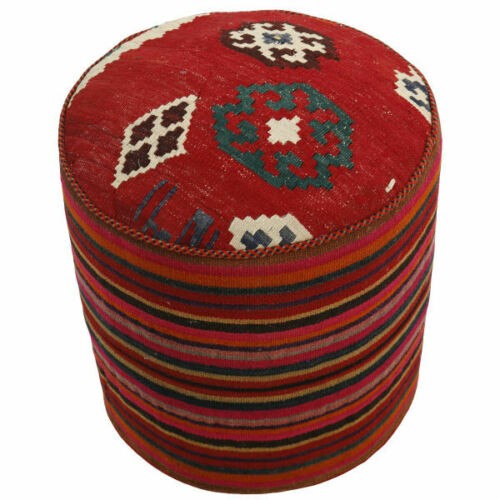 Authentischer Ottomanischer Kilim-Pouf mit Ursprung Iran, handgefertigt H107