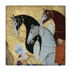 Dekorative persische Keramikfliese – Shahnameh inspiriert: Miniaturpferde