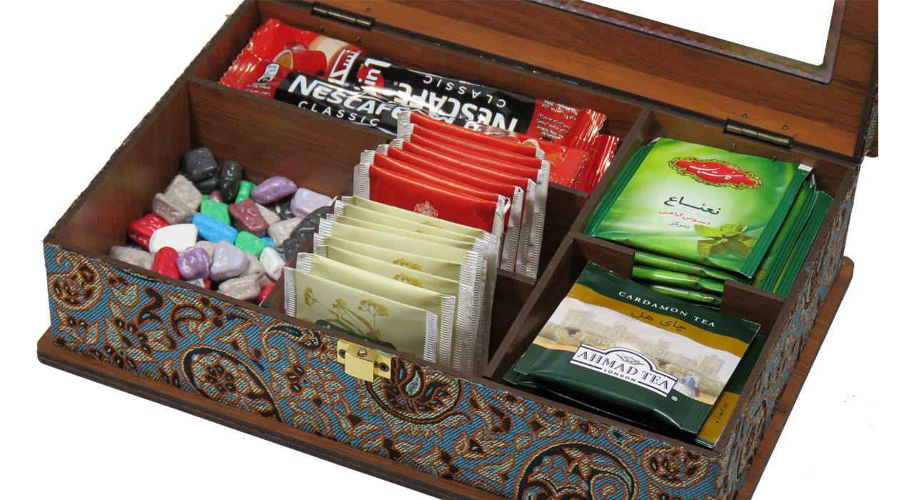 Holz-Teebeutelkästchen mit Fach Termeh LBL55