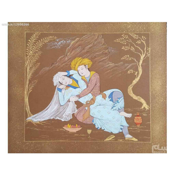 Original persische Safavidische Kunstmalerei: Aquarell und Gouache auf Karton - Layla und Majnun