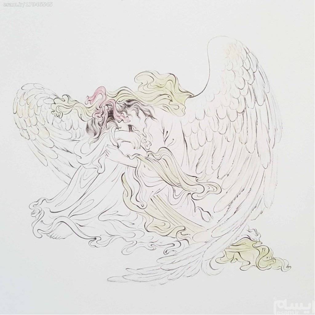 Original persische Miniaturkunstmalerei: Aquarell - Engel des gebrochenen Herzens