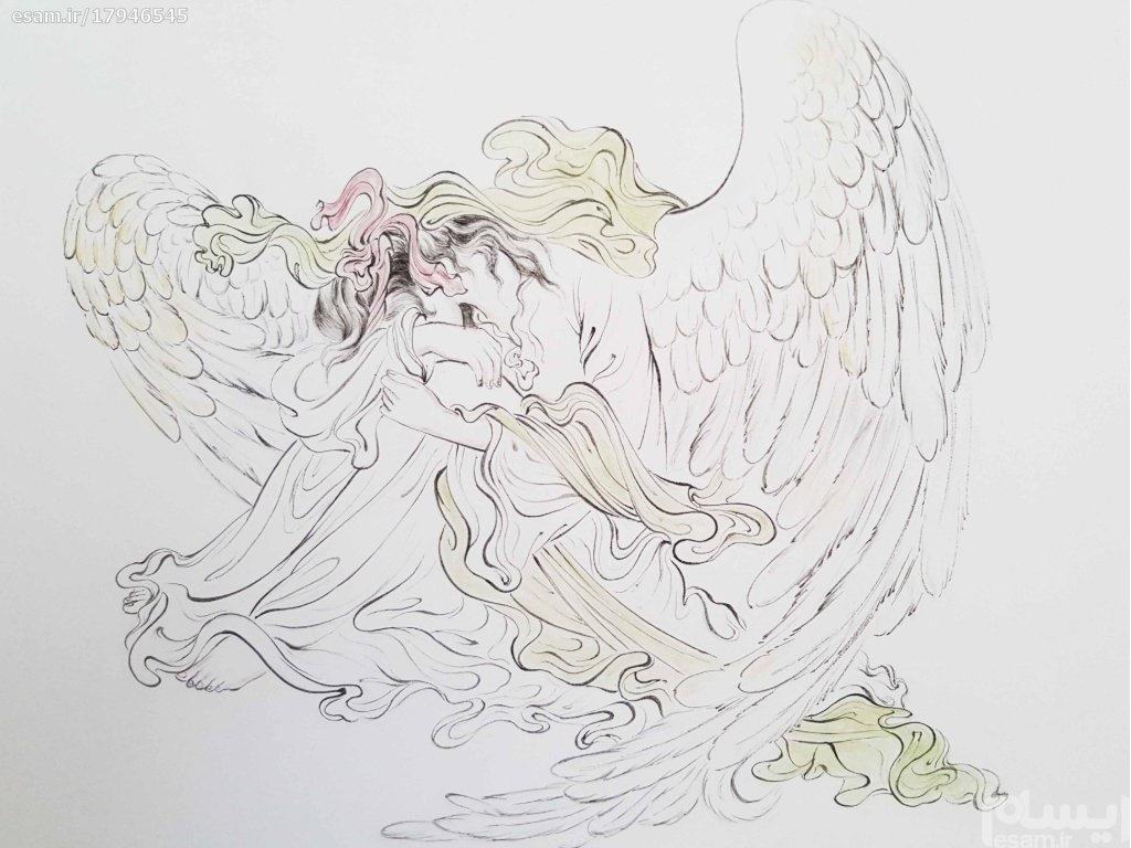 Original persische Miniaturkunstmalerei: Aquarell – Engel des gebrochenen Herzens