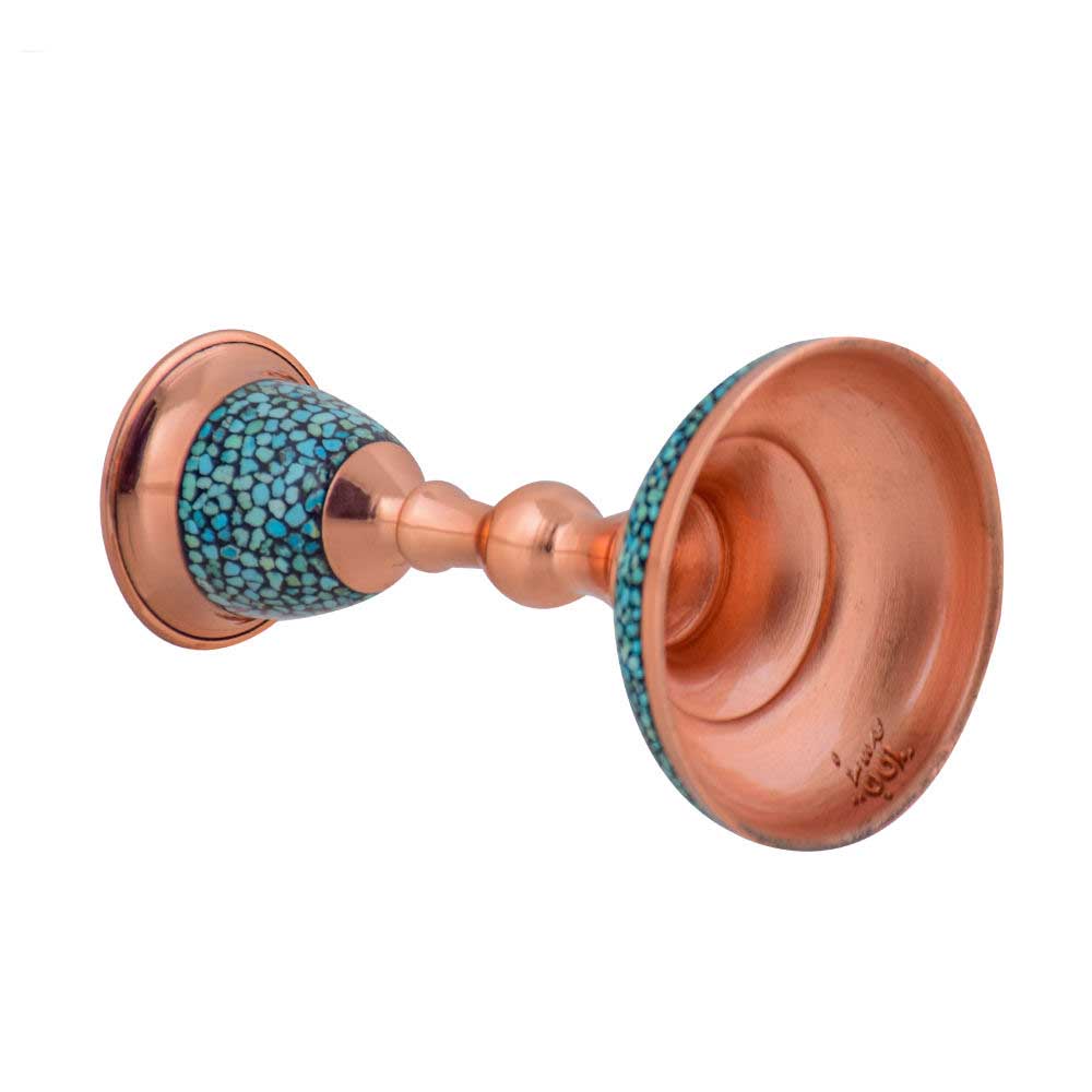 Handgefertigter persischer Kupfer-Kerzenständer – Eingelegtes Türkis-Design – Abr