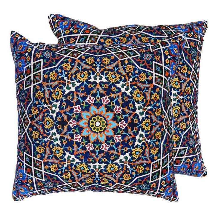 Eklektisches Samt-Hocker & Kissen-Set, inspiriert von persischer Kunst