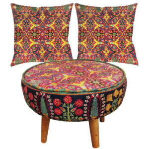 Traditionelles Samt-Hocker & Kissen-Set, inspiriert von persischer Kunst