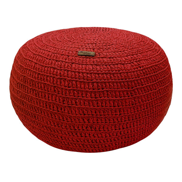 Runder Strick-Pouf, rote Farbe